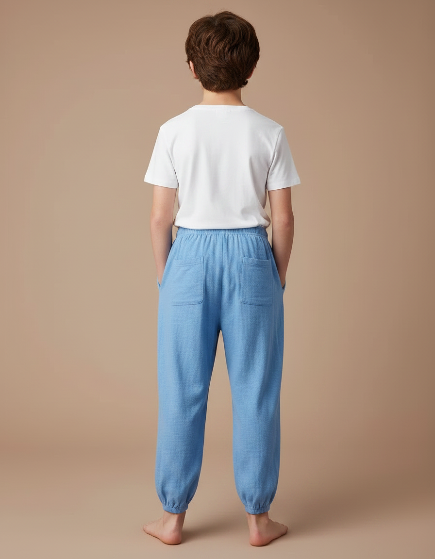 Pantalon Fluide Coton Bleu Clair Respirant Garçon - vue 2