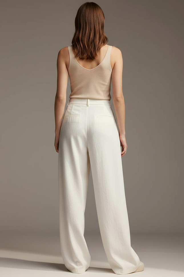 Pantalon Fluide Femme Blanc Palazzo Viscose Chic - Lin - vue 2