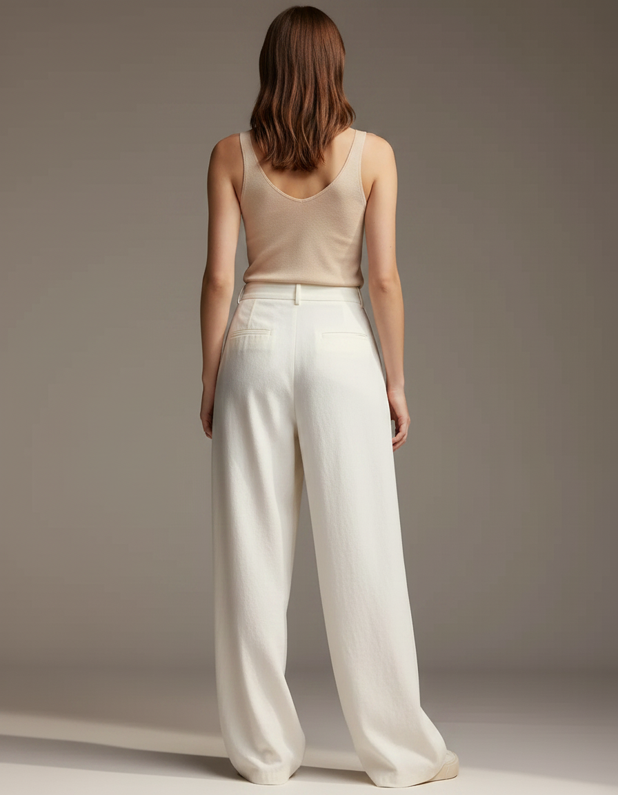 Pantalon Fluide Femme Blanc Palazzo Viscose Chic - Lin - vue 2
