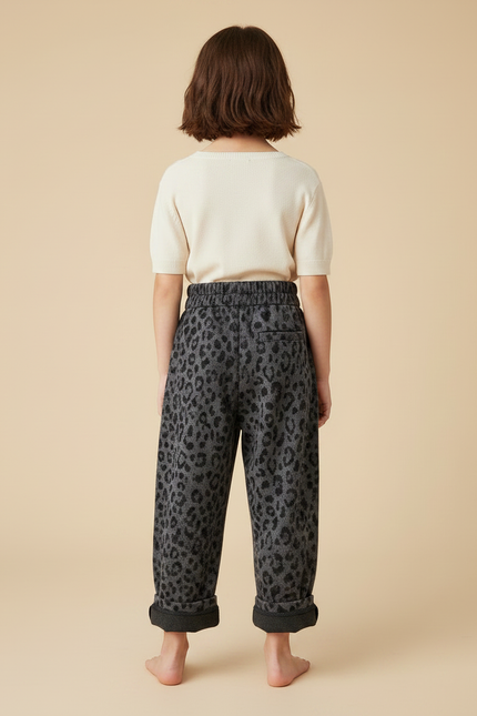 Pantalon Fluide Léopard Gris Ample Décontracté Enfant - Molleton - vue 2