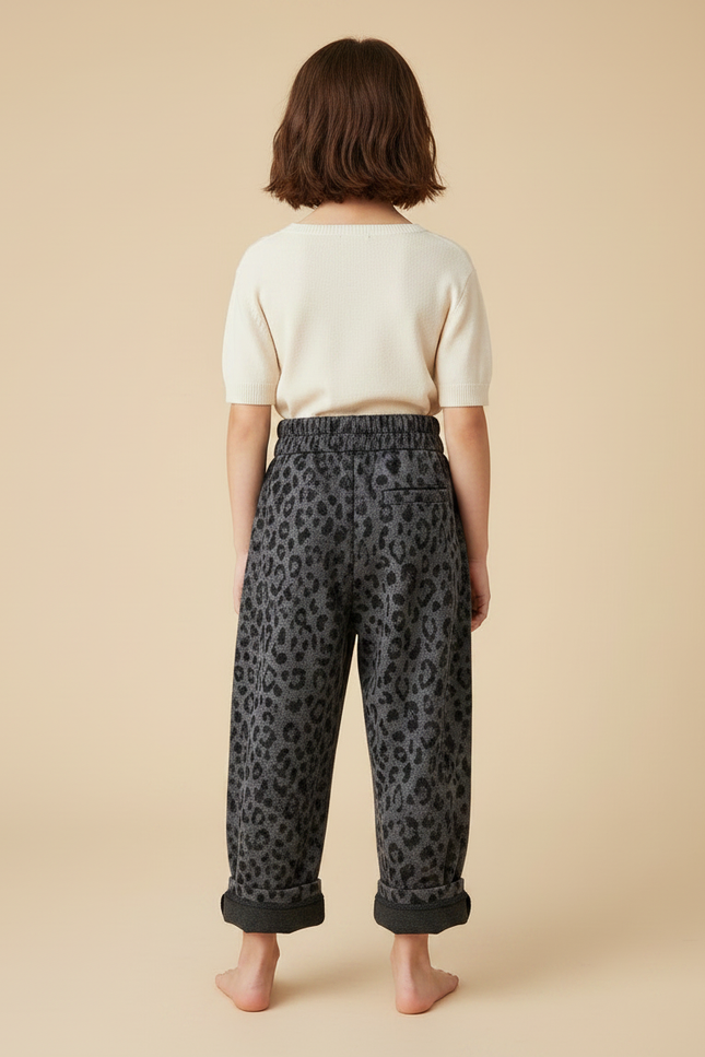 Pantalon Fluide Léopard Gris Ample Décontracté Enfant - Molleton - vue 2