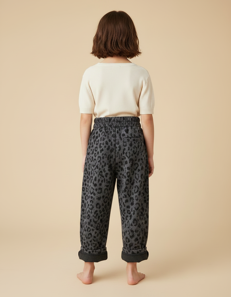 Pantalon Fluide Léopard Gris Ample Décontracté Enfant - Molleton - vue 2