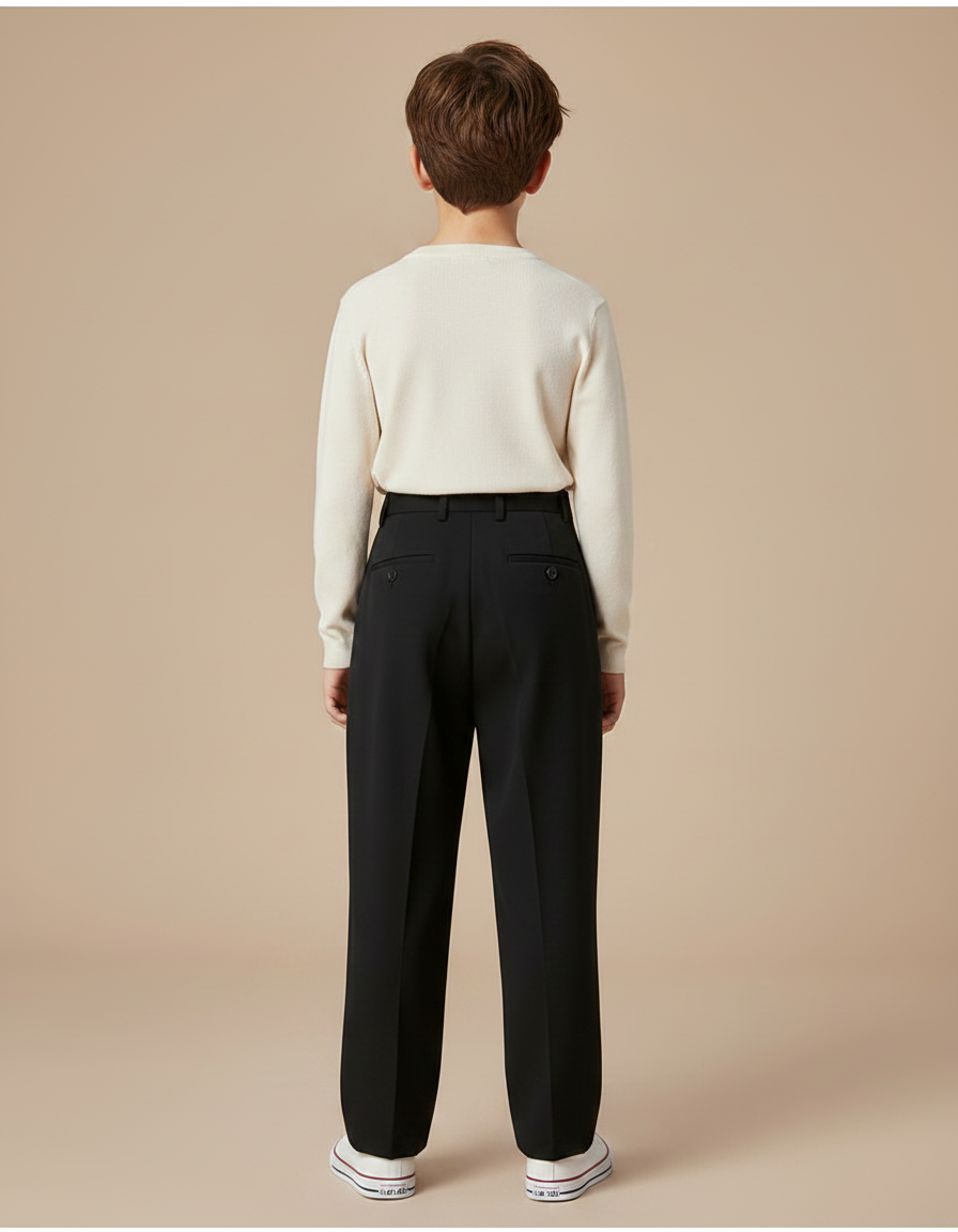 Pantalon Fluide Noir Ample Plissé Taille Haute - Gabardine - vue 2