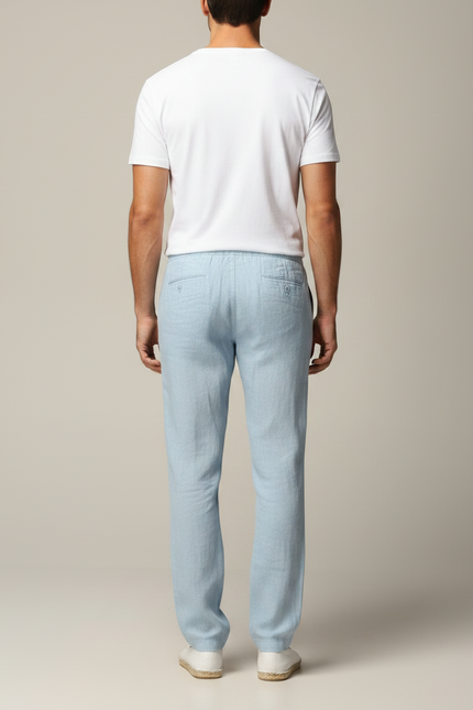 Pantalon Fluide Bleu Ciel - Lin - vue 2