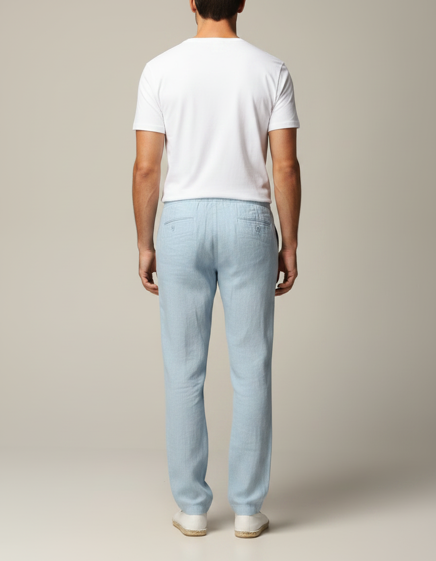Pantalon Fluide Bleu Ciel - Lin - vue 2