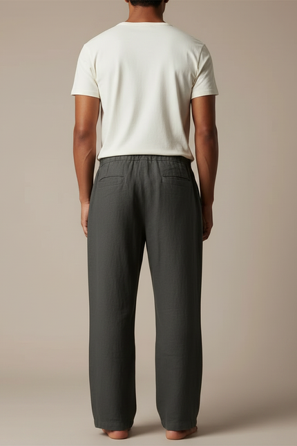 Pantalon Fluide Homme Lin Gris Décontracté Ample - vue 2