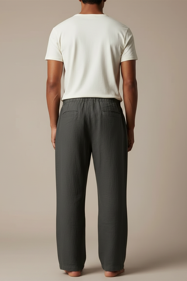 Pantalon Fluide Homme Lin Gris Décontracté Ample - vue 2