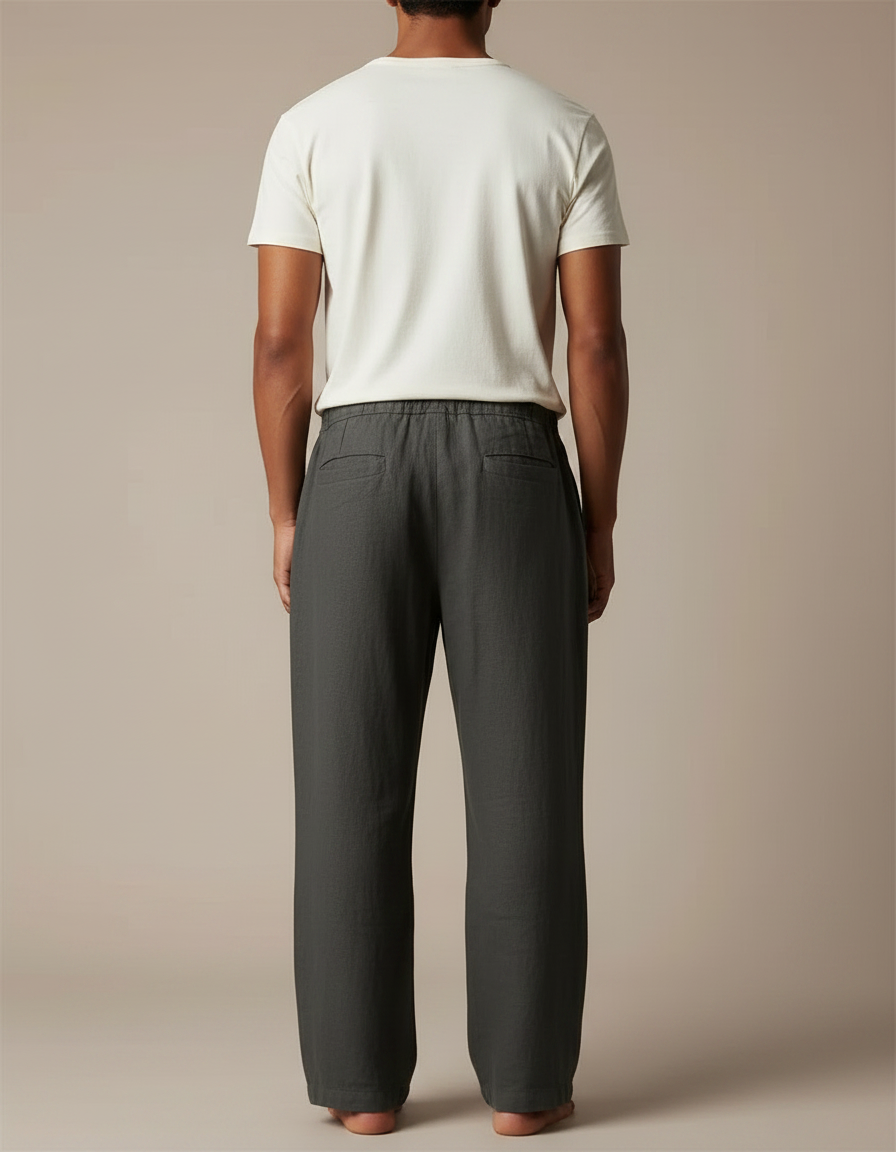 Pantalon Fluide Homme Lin Gris Décontracté Ample - vue 2
