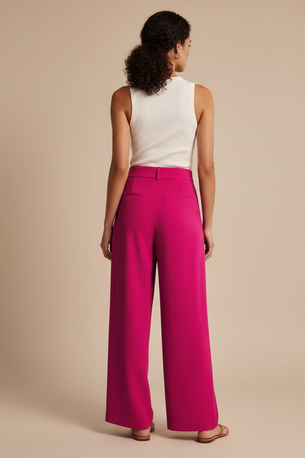 Pantalon Fluide Fuchsia Ample Taille Haute Élégant - Rose Polyester - vue 2