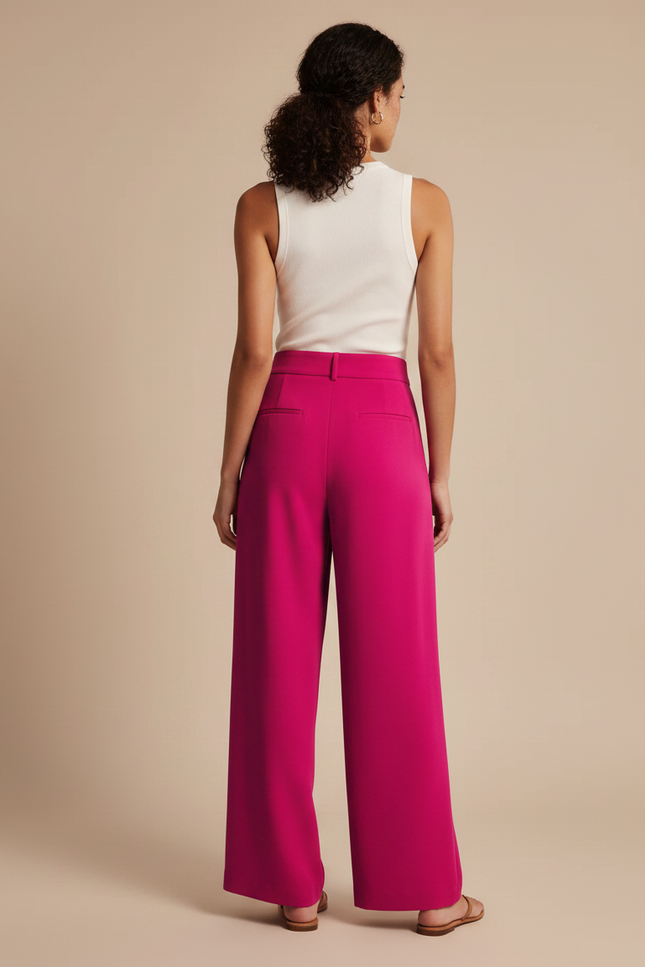 Pantalon Fluide Fuchsia Ample Taille Haute Élégant - Rose Polyester - vue 2