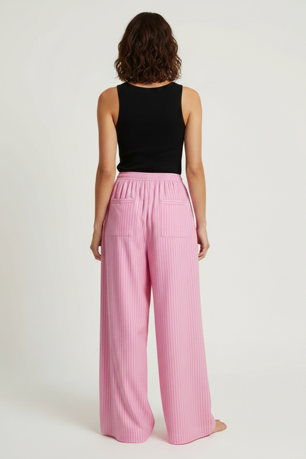 Pantalon Fluide Rose Rayé Ample Décontracté Femme - Viscose - vue 2