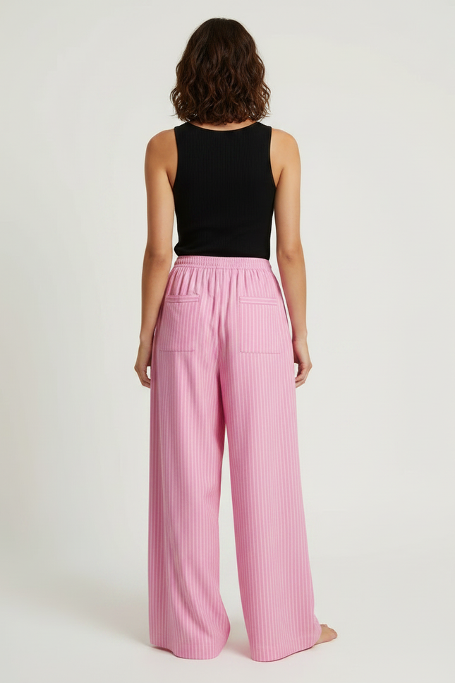 Pantalon Fluide Rose Rayé Ample Décontracté Femme - Viscose - vue 2