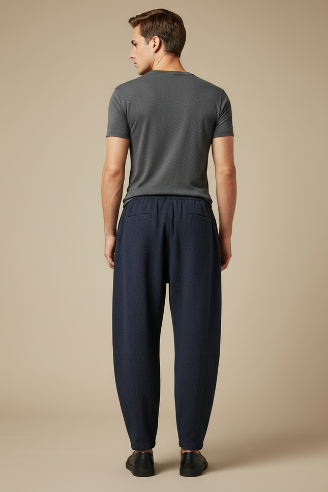 Pantalon Fluide Coton Ample Décontracté Homme Bleu Marine - vue 2