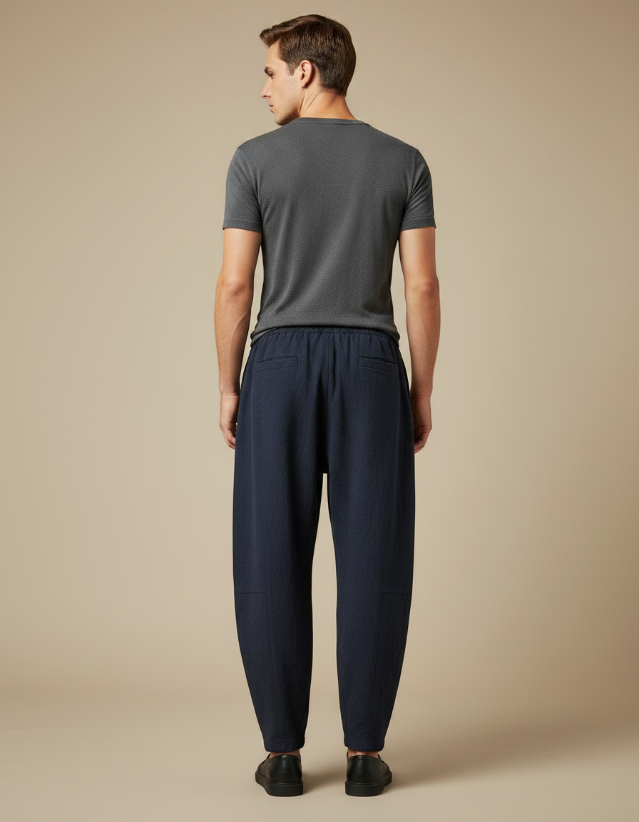 Pantalon Fluide Coton Ample Décontracté Homme Bleu Marine - vue 2