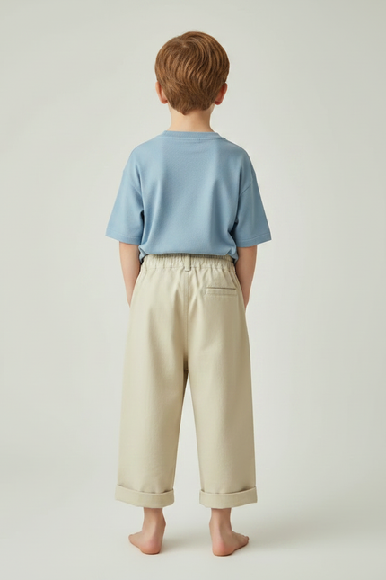 Pantalon Fluide Beige Coton Ample Garçon Décontracté - vue 2