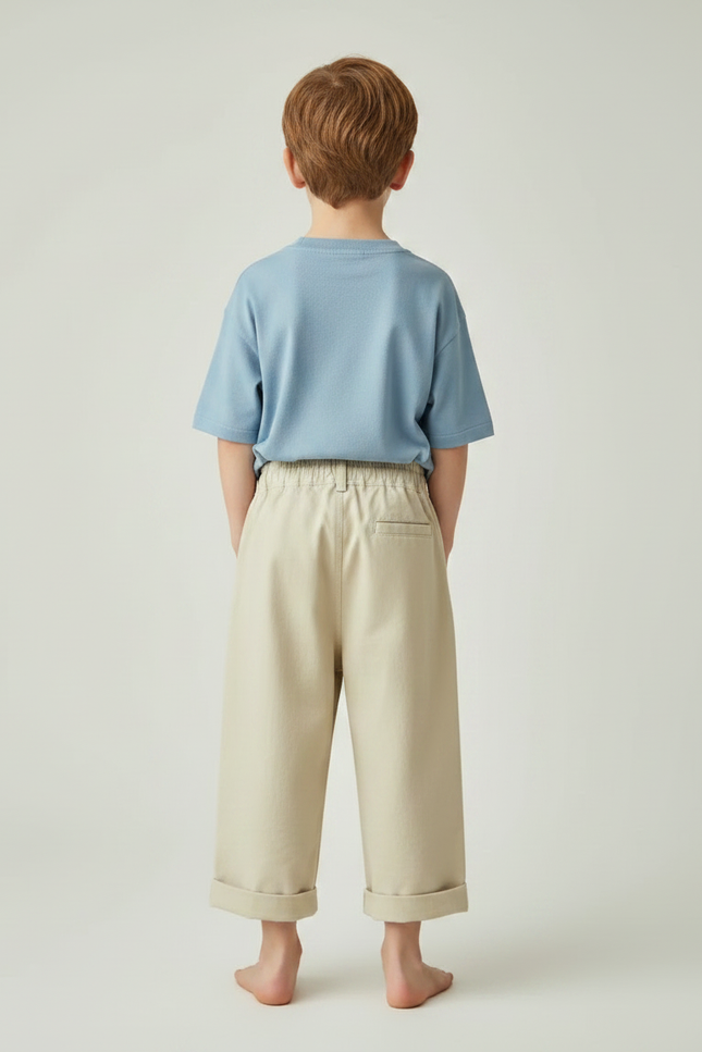 Pantalon Fluide Beige Coton Ample Garçon Décontracté - vue 2
