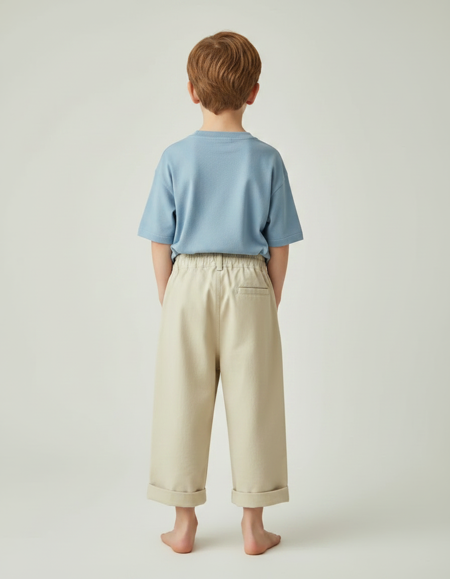 Pantalon Fluide Beige Coton Ample Garçon Décontracté - vue 2