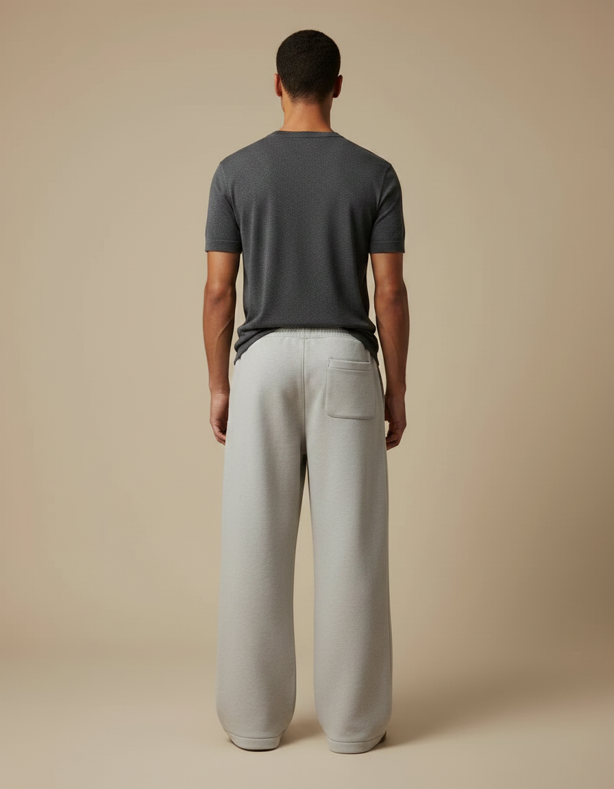 Pantalon Fluide Gris Ample Décontracté Brodé Homme - Molleton - vue 2