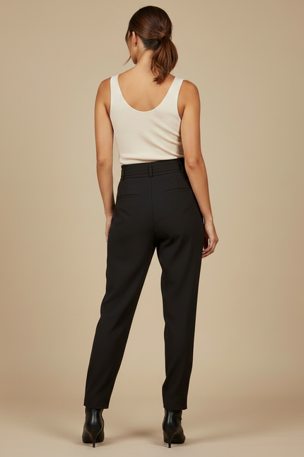 Pantalon Cigarette Fluide - Noir Viscose - vue 2
