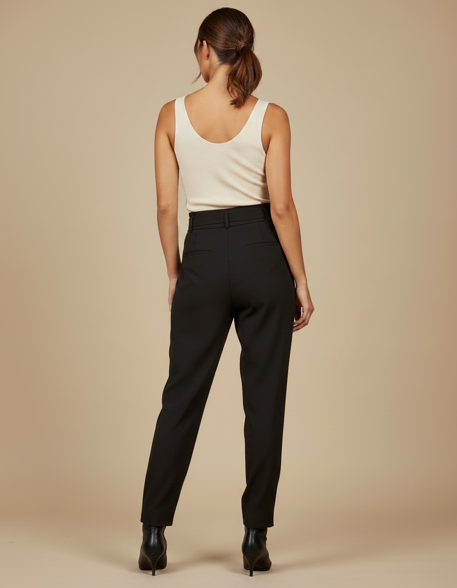 Pantalon Cigarette Fluide - Noir Viscose - vue 2