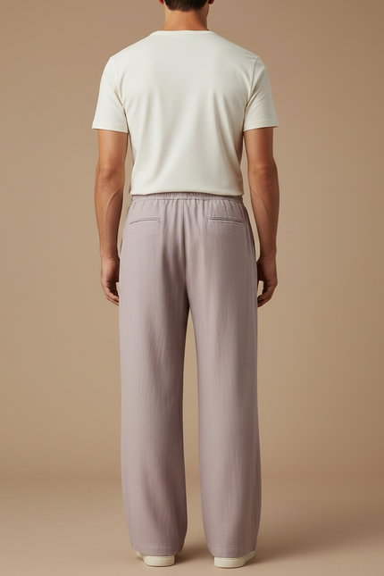 Pantalon Fluide Homme Ample Cordon Décontracté Lin - Violet - vue 2