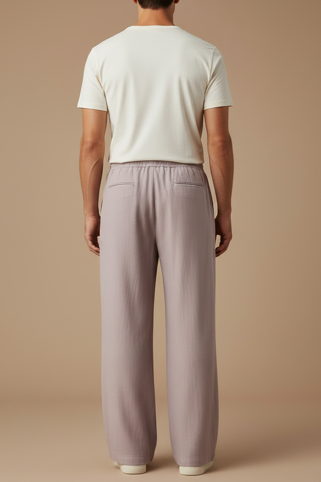 Pantalon Fluide Homme Ample Cordon Décontracté Lin - Violet - vue 2
