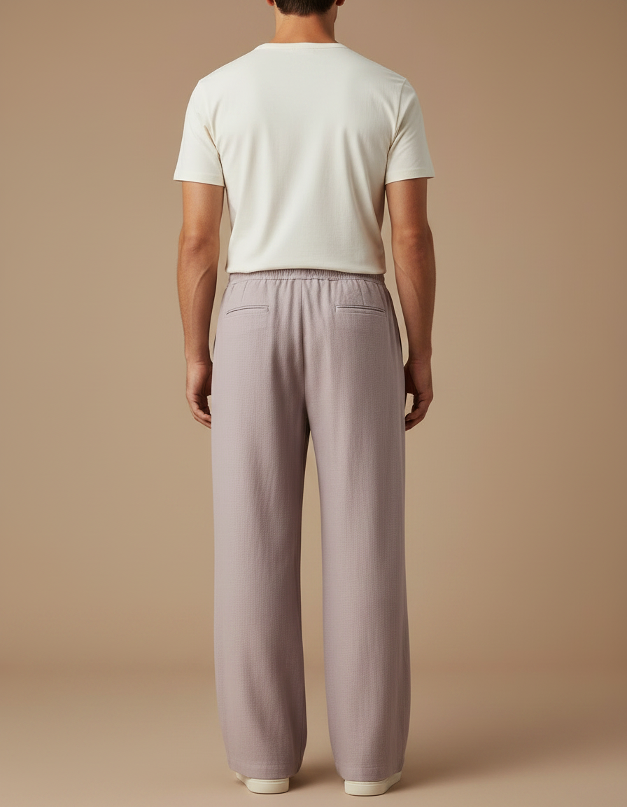 Pantalon Fluide Homme Ample Cordon Décontracté Lin - Violet - vue 2