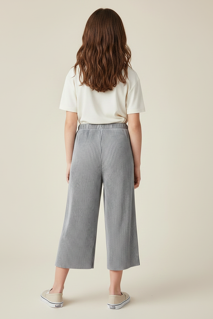 Pantalon Fluide Plissé Gris Ample Décontracté Fille - Polyester - vue 2