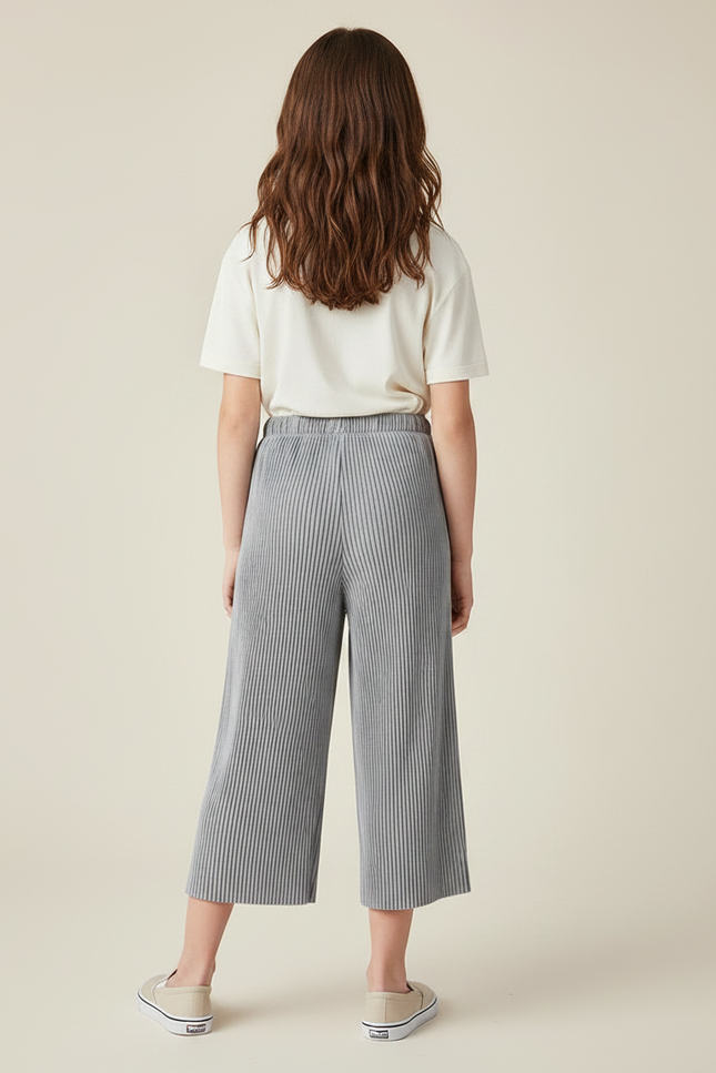 Pantalon Fluide Plissé Gris Ample Décontracté Fille - Polyester - vue 2