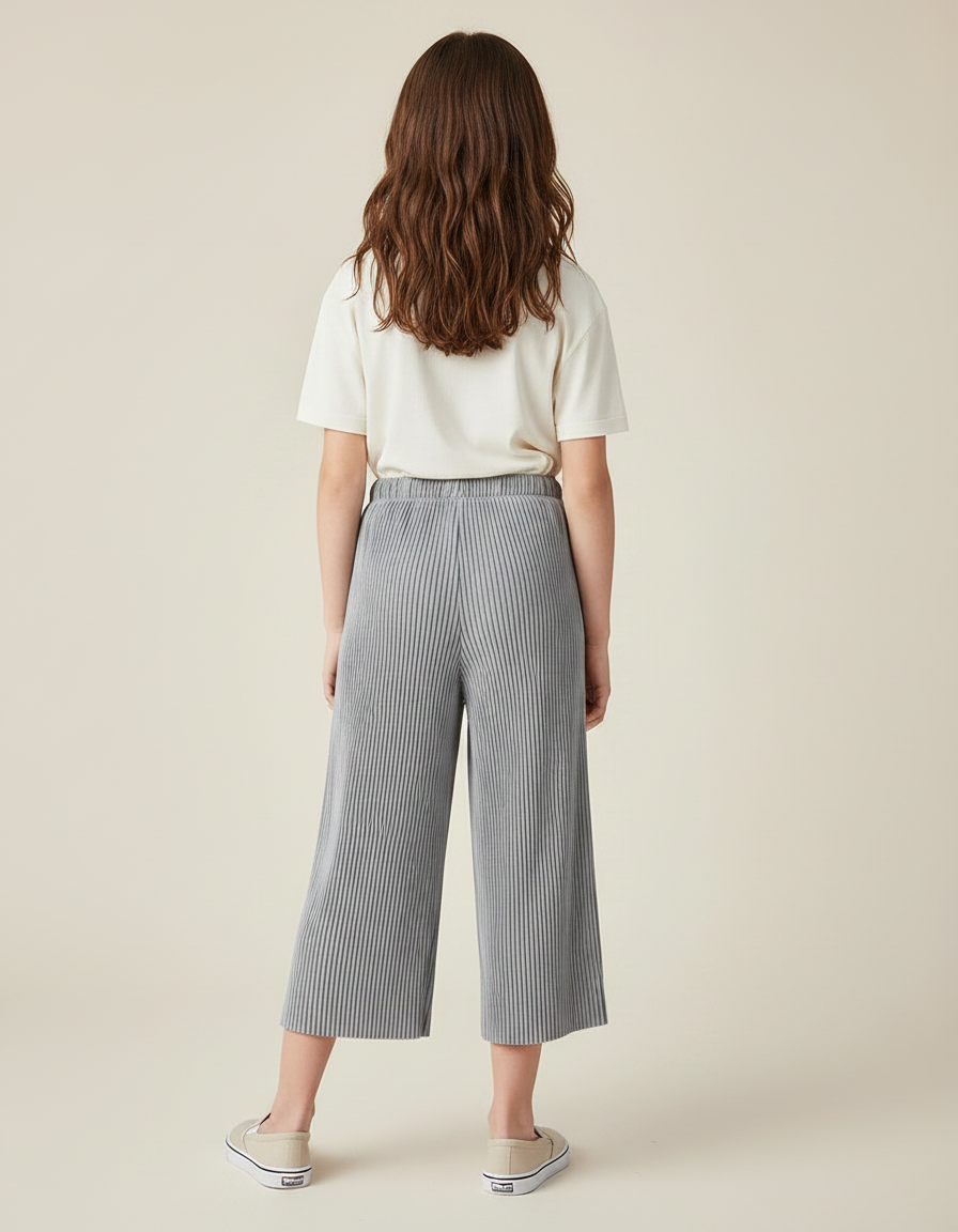 Pantalon Fluide Plissé Gris Ample Décontracté Fille - Polyester - vue 2