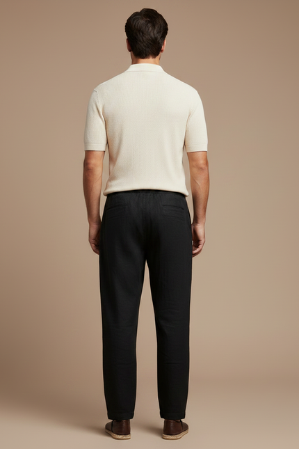Pantalon Fluide Noir Lin Ample Décontracté Homme - vue 2