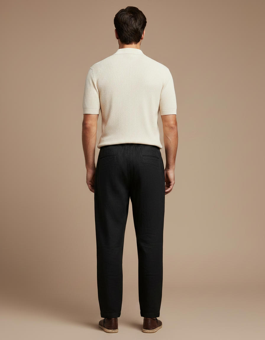 Pantalon Fluide Noir Lin Ample Décontracté Homme - vue 2