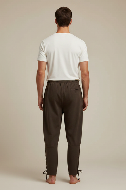 Pantalon Fluide Marron Ample Lacets Coton Homme - vue 2