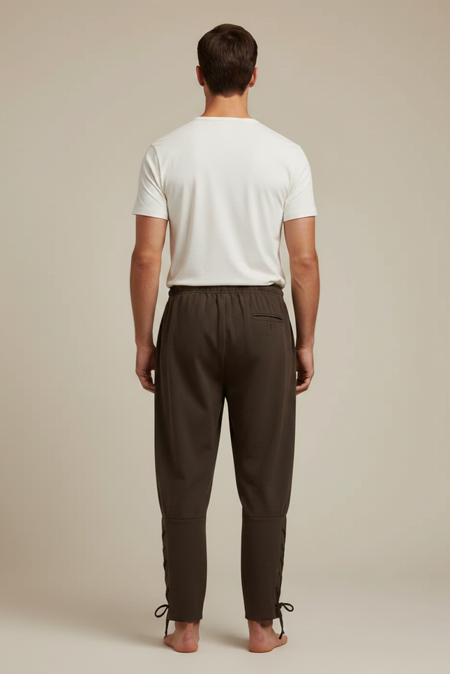 Pantalon Fluide Marron Ample Lacets Coton Homme - vue 2