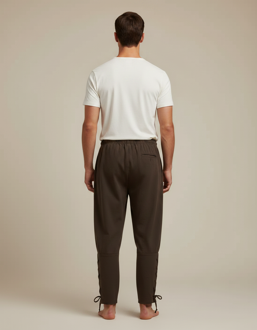 Pantalon Fluide Marron Ample Lacets Coton Homme - vue 2