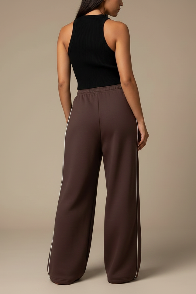 Pantalon Fluide Marron Ample Rayures Latérales Décontracté - Molleton - vue 2