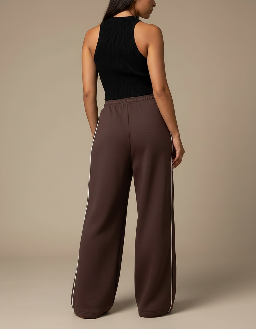 Pantalon Fluide Marron Ample Rayures Latérales Décontracté - Molleton - vue 2