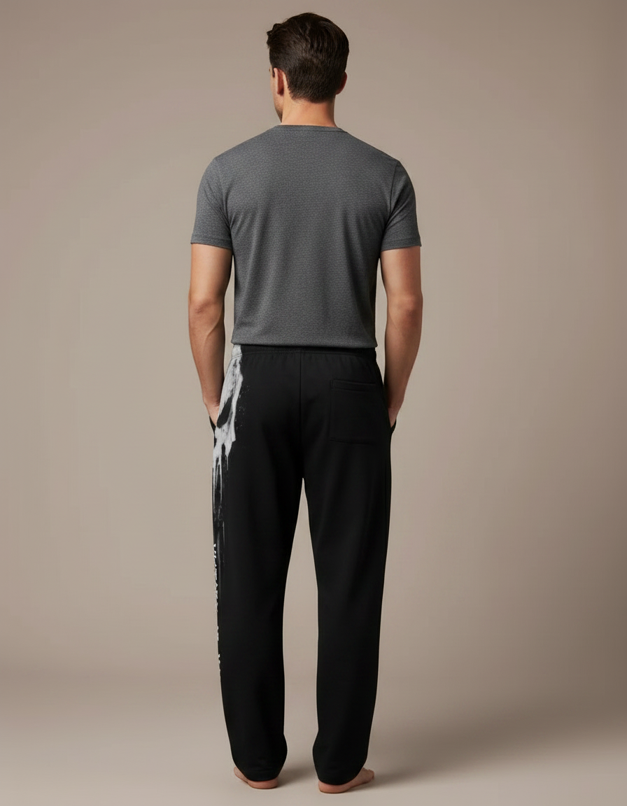 Pantalon Fluide Noir Crâne Goutte Viking Ample Homme - Molleton - vue 2