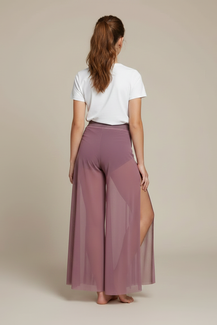 Pantalon Fluide Mauve Transparent Fendu Large Élégant - Violet Polyester - vue 2