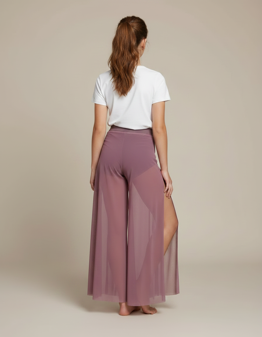 Pantalon Fluide Mauve Transparent Fendu Large Élégant - Violet Polyester - vue 2