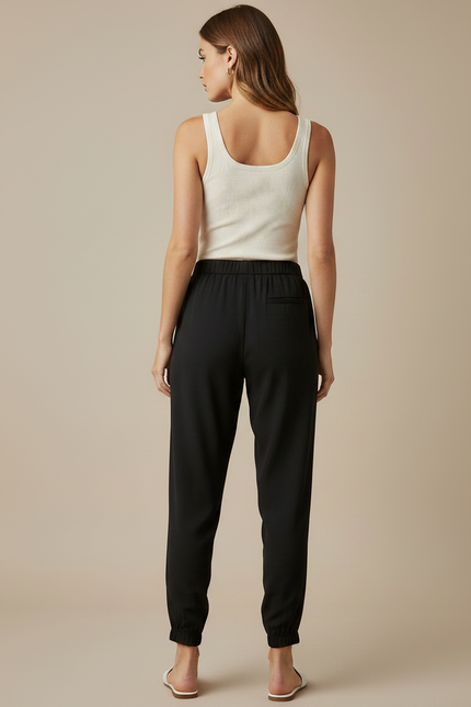 Pantalon Fluide Noir Ample Taille Élastique Cheville - Viscose - vue 2