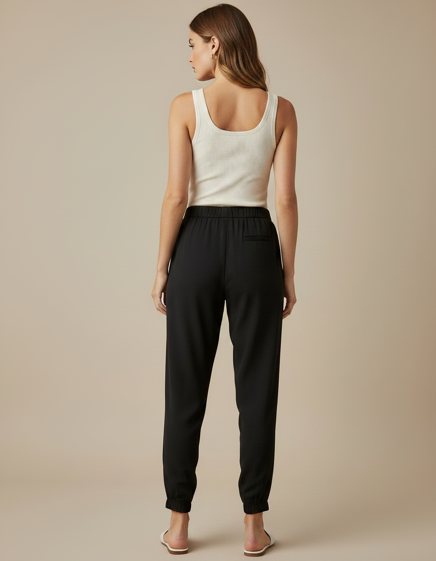 Pantalon Fluide Noir Ample Taille Élastique Cheville - Viscose - vue 2
