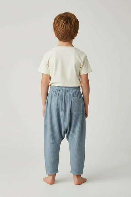 Pantalon Fluide Bleu Ciel Coton Ample Enfant - vue 2