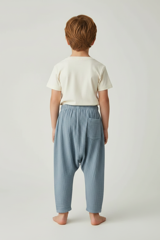 Pantalon Fluide Bleu Ciel Coton Ample Enfant - vue 2