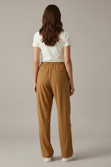 Pantalon Fluide Marron Ample Taille Élastiquée Décontracté - Polyester - vue 2
