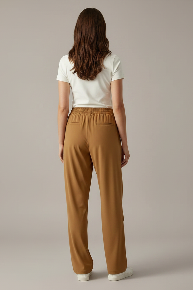 Pantalon Fluide Marron Ample Taille Élastiquée Décontracté - Polyester - vue 2