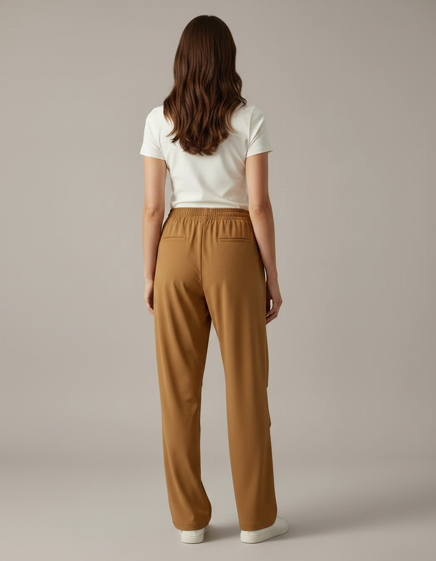 Pantalon Fluide Marron Ample Taille Élastiquée Décontracté - Polyester - vue 2