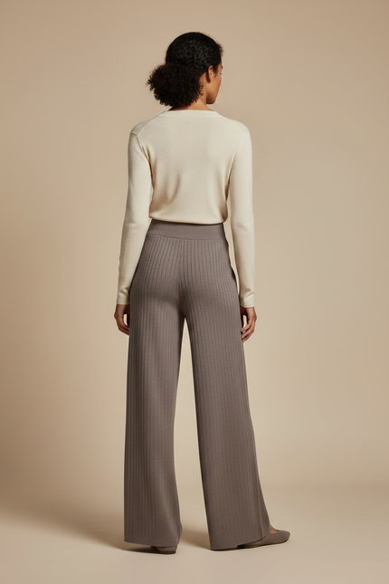 Pantalon Fluide Côtelé Gris Ample Maille Femme - vue 2