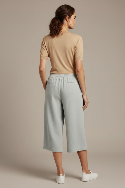 Pantalon Fluide Vert Ample Coton Lin Femme - vue 2