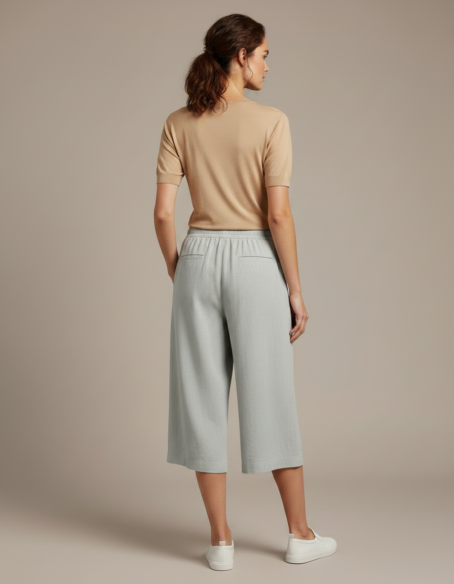 Pantalon Fluide Vert Ample Coton Lin Femme - vue 2